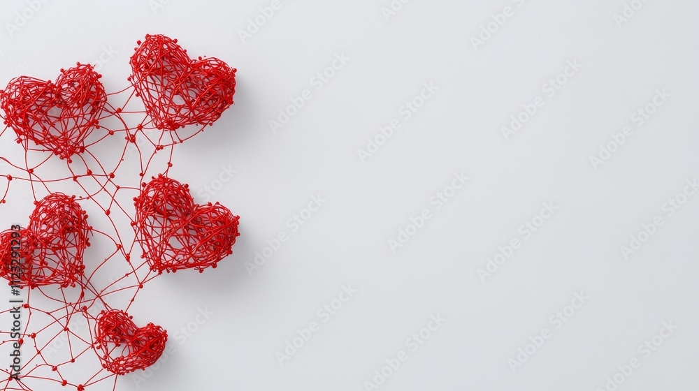 Poster creative heart design made of red twisted strings on a minimalist background perfect for celebrating