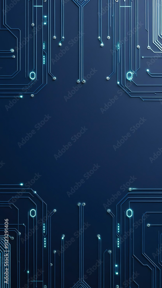 Poster futuristic technology background with glowing circuit lines and space