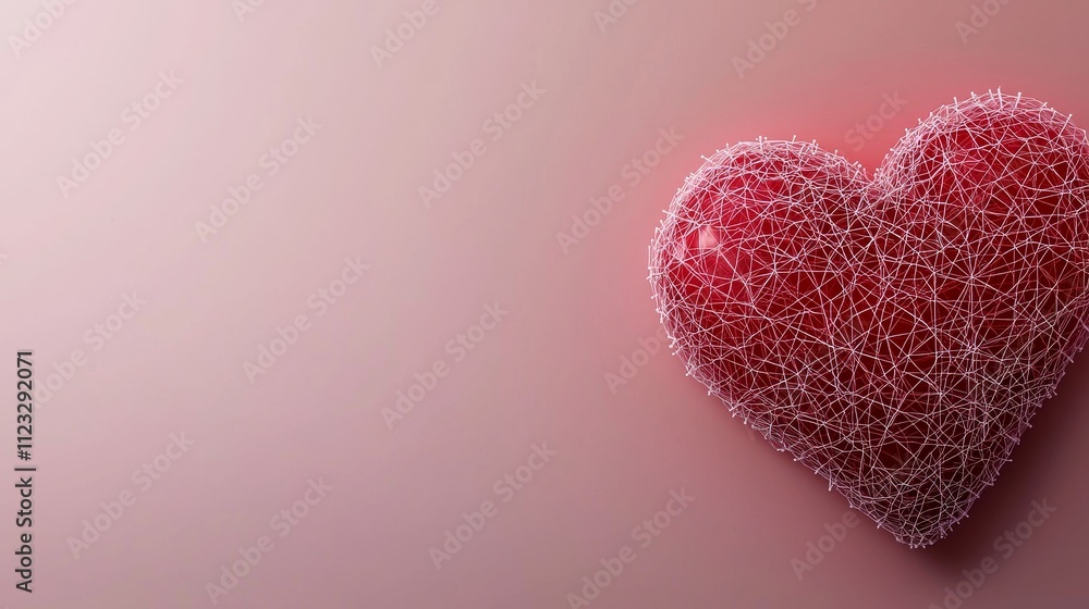Poster artistic representation of a heart shape with interwoven threads and glossy finish on a soft backgro