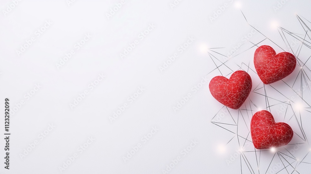 Poster heart shapes on a minimalist background with abstract lines and gentle lights for romantic themes an