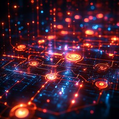 Obraz premium Artistic Presentation of a Circuit Board Designed With Futuristic Neon Lights in Stunning image