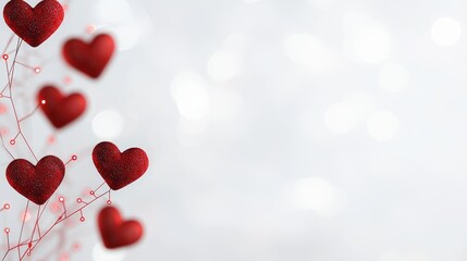 Obraz premium Sparkling Red Hearts on a Soft Background for Romantic Celebrations and Sweet Sentiments