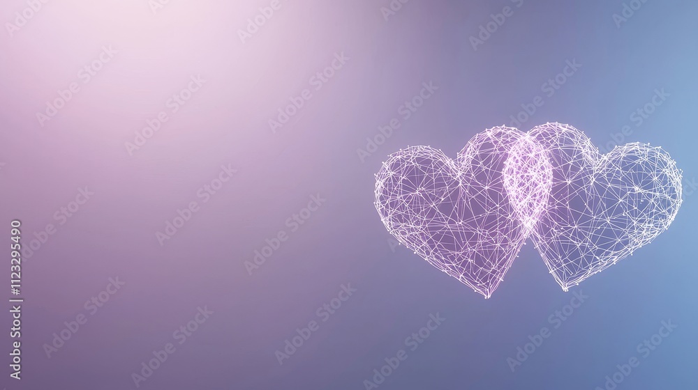 Poster abstract digital hearts with geometric shapes and light effects on gradient background for romantic 