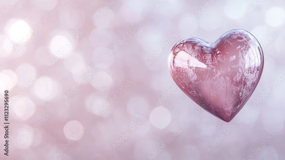 Poster delicate pink heart shimmering on a soft blurred background with a touch of bokeh and sparkle for ro