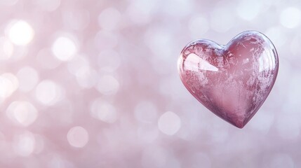 Fototapeta premium Delicate Pink Heart Shimmering on a Soft Blurred Background with a Touch of Bokeh and Sparkle for Romantic Themes