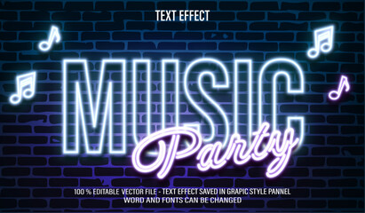 Music Party Neon 3d editable text effect style