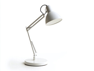 Minimalist desk lamp with an adjustable arm isolated on white background.