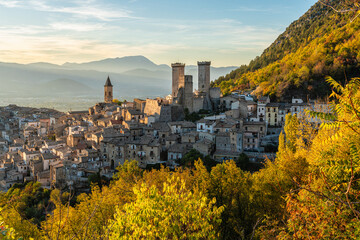 Pacentro in a late autumn afternoon, medieval village in L'Aquila province, Abruzzo, central Italy.
