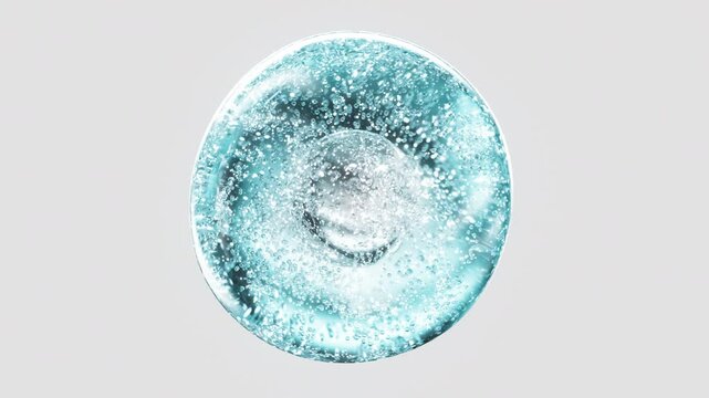 Blue cosmetic serum with liquid bubbles in a 3D abstract background. Hydrating essence gel enriched with collagen molecules. Moisturizing cream or oil for advanced skincare, beauty, and skin health.