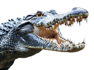 Obraz premium Powerful crocodile with sharp teeth isolated on white background.