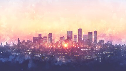 Obraz premium Urban Dreams Overlay, Urban Skyline at Dusk with Beautiful Colors