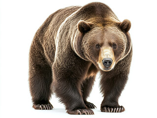 Powerful grizzly bear with a thick coat isolated on white background.