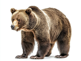 Fototapeta premium Powerful grizzly bear with a thick coat isolated on white background.