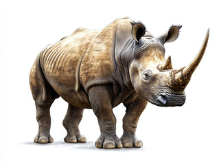 Obraz premium Powerful rhinoceros with large horn isolated on white background.