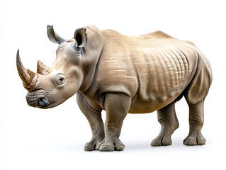 Fototapeta premium Powerful rhinoceros with large horn isolated on white background.