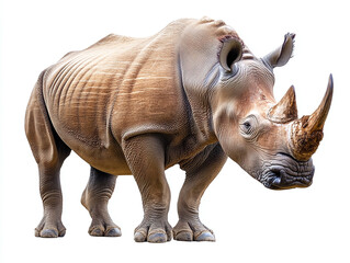 Obraz premium Powerful rhinoceros with large horn isolated on white background.