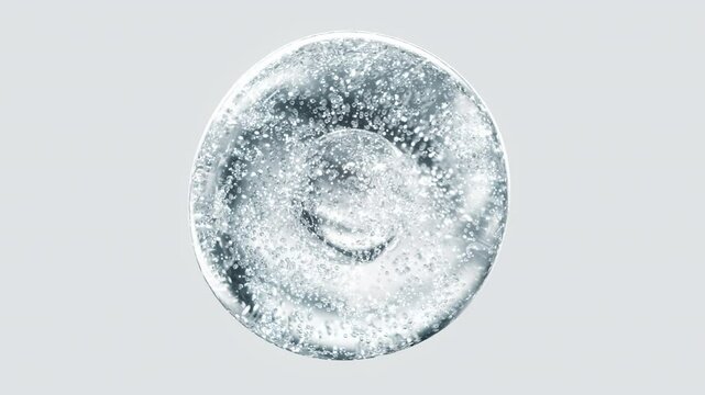 Clear cosmetic serum with liquid bubbles in a 3D abstract background. Hydrating essence gel enriched with collagen molecules. Moisturizing cream or oil for advanced skincare, beauty, and skin health.