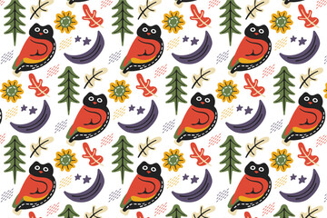 Forest Owl Pattern Background