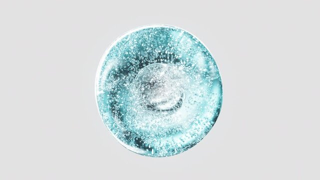 Blue cosmetic serum with liquid bubbles in a 3D abstract background. Hydrating essence gel enriched with collagen molecules. Moisturizing cream or oil for advanced skincare, beauty, and skin health.