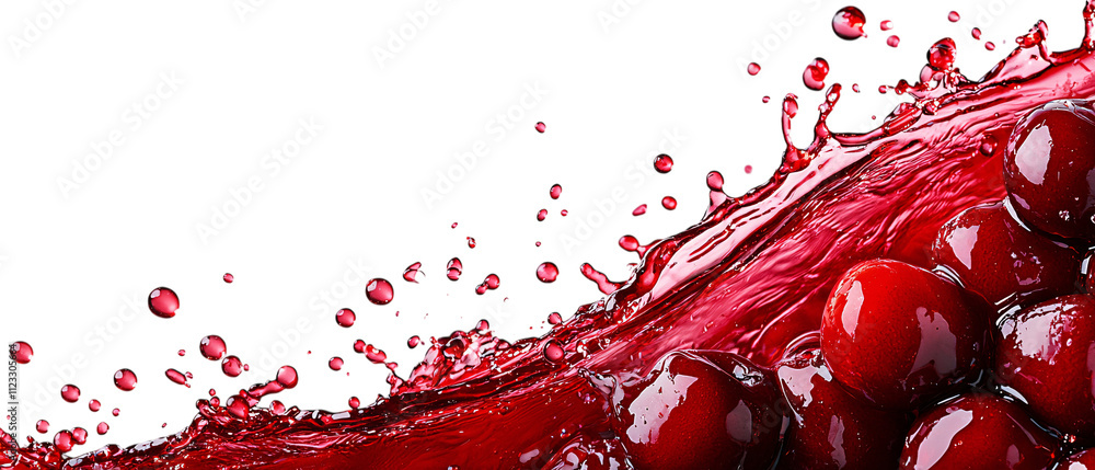 Aufkleber vibrant depiction of fresh cherries splashing into rich red liquid, creating dynamic and refreshing 
