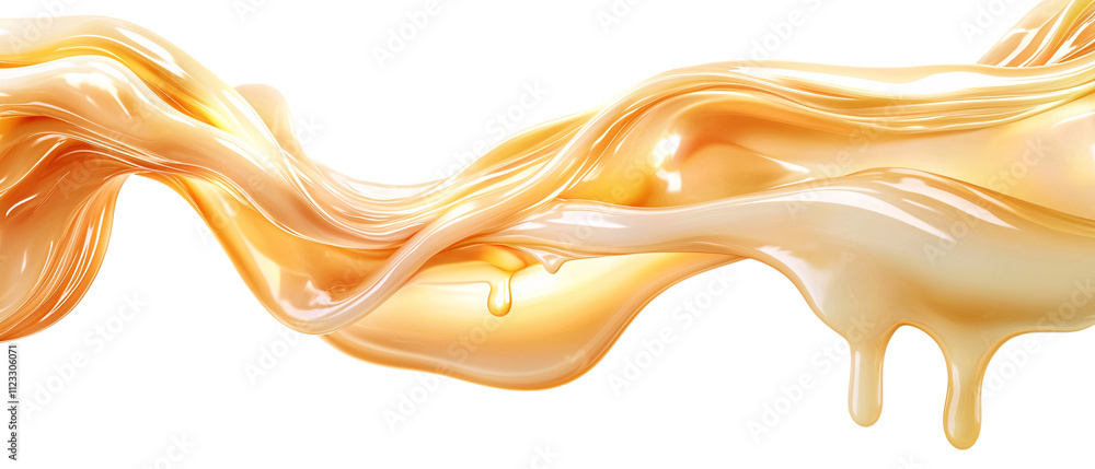 Poster photorealistic image of molten wax flowing in smooth, glossy waves, creating warm and inviting atmos