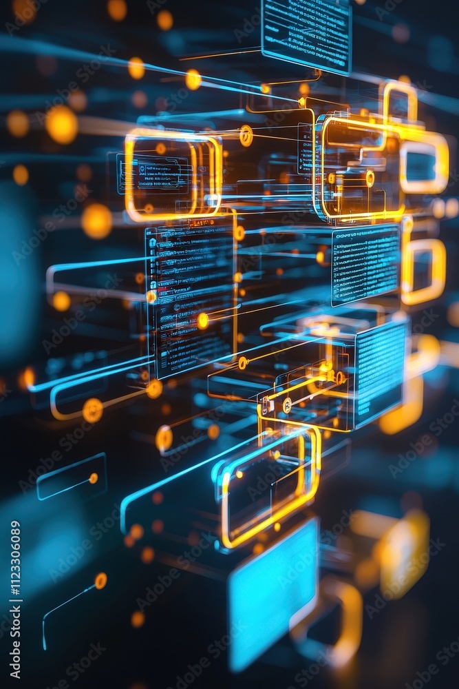 Poster illustrated glowing interface managing multiple document formats
