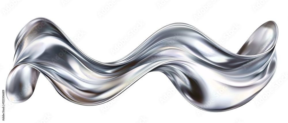 Poster shimmering metallic silver wave with smooth curves and reflections, creating dynamic visual effect