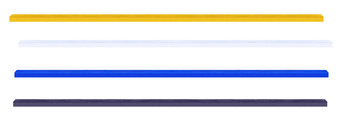 Colorful beams, wood metal plastic glass similar, medium length. On isolated transparent background.