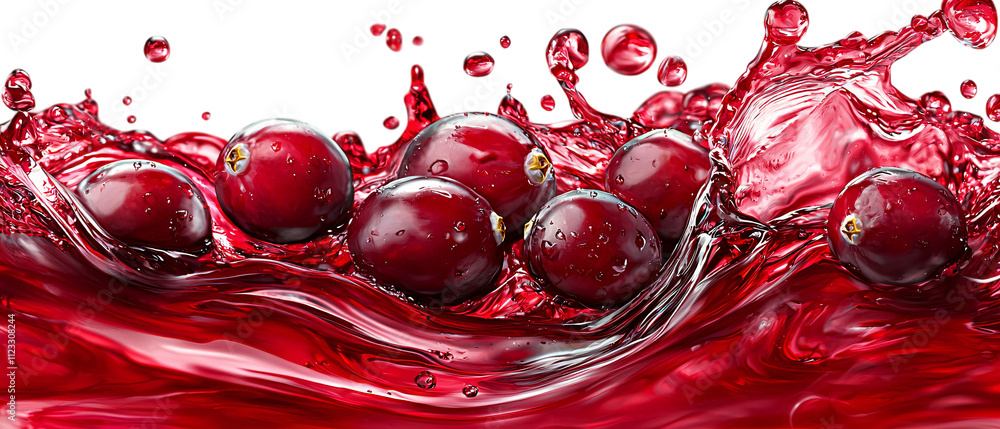 Poster shiny cranberries splashing in vibrant red liquid create refreshing scene