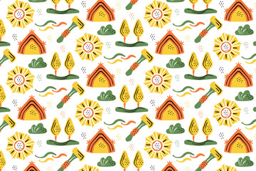 Camping in Forest Pattern Background