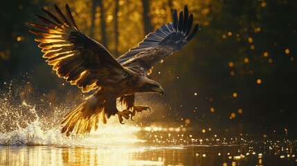 Fototapeta premium Golden Eagle Taking Flight From Water