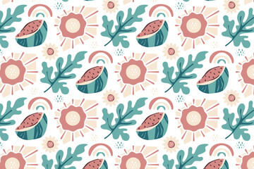 Summer and Watermelon Pattern Background