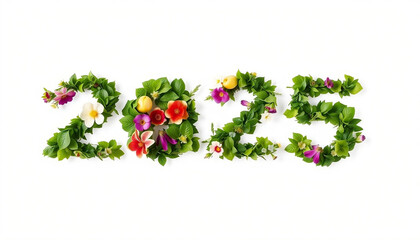 Number 2025 Crafted From Leaves And Flowers: A New Year Celebration Design Isolated On A White Background