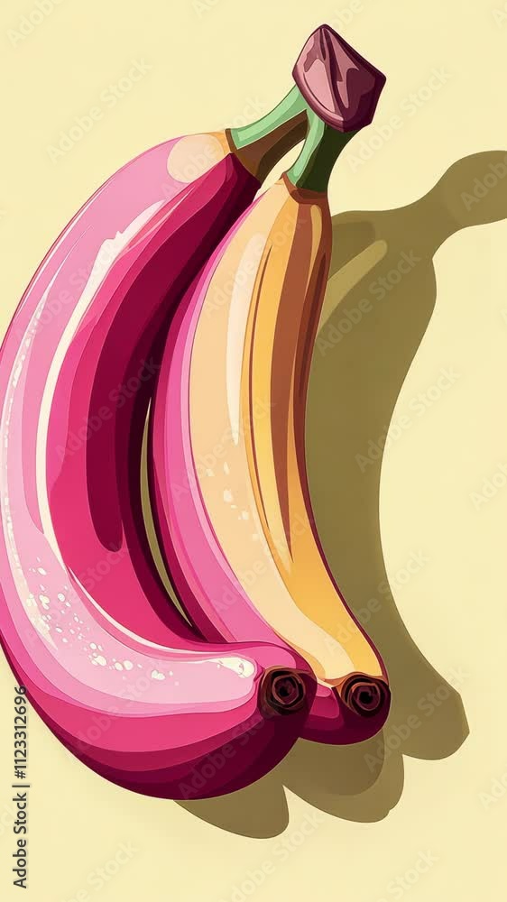 Poster colorful bananas displayed on a light yellow background showcasing vibrant patterns and shapes in an