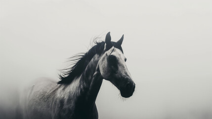 Obraz premium Grey Horse in Foggy Field Equestrian Photography Animal Portrait