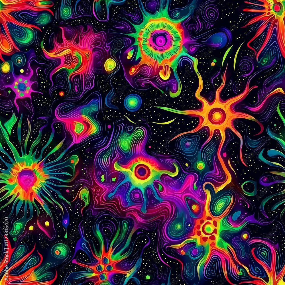 Poster vibrant cosmic seamless pattern abstract design digital art dark background colorful viewpoint uniqu
