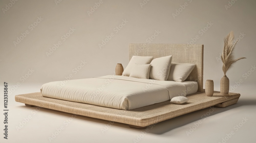 Poster serene minimalist bed design in neutral tones for modern spaces