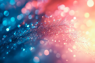 Ice Crystals with Sparkling Bokeh in Pastel Pink and Blue Lighting : Dreamy Abstract Winter Background