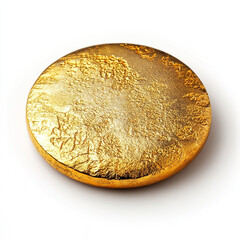 Close-Up of a Textured Gold coin on White Background – Luxurious Metallic Surface Design Element for Modern Concepts