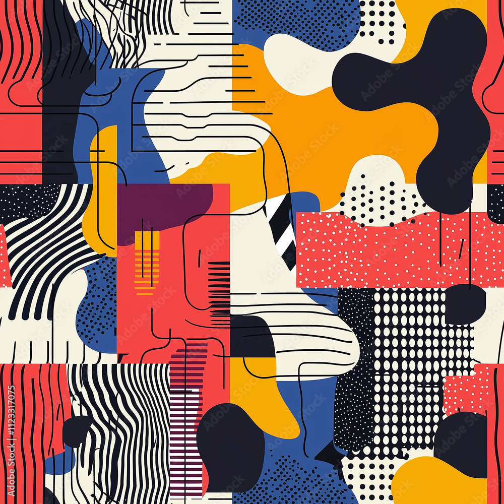 Poster dynamic seamless pattern design featuring bold colors and shapes abstract art environment modern aes