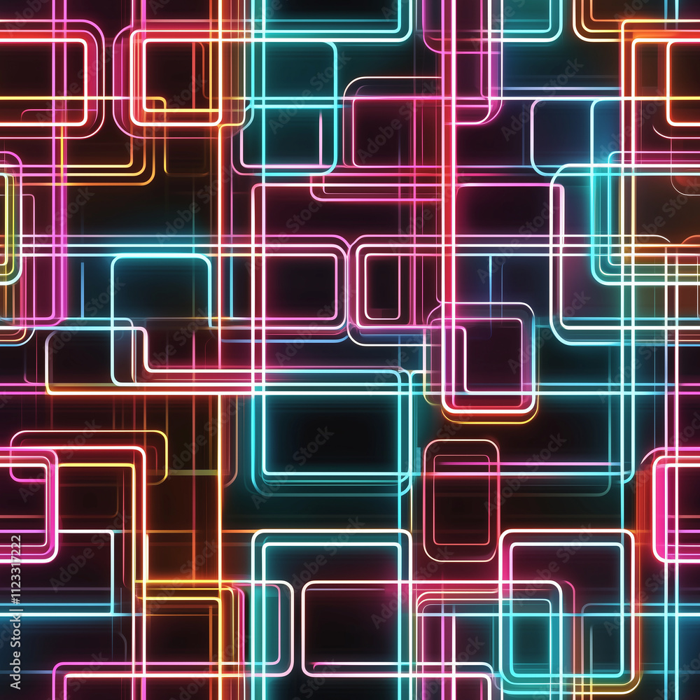 Poster vibrant seamless pattern of colorful neon lines abstract art digital design dark background close-up
