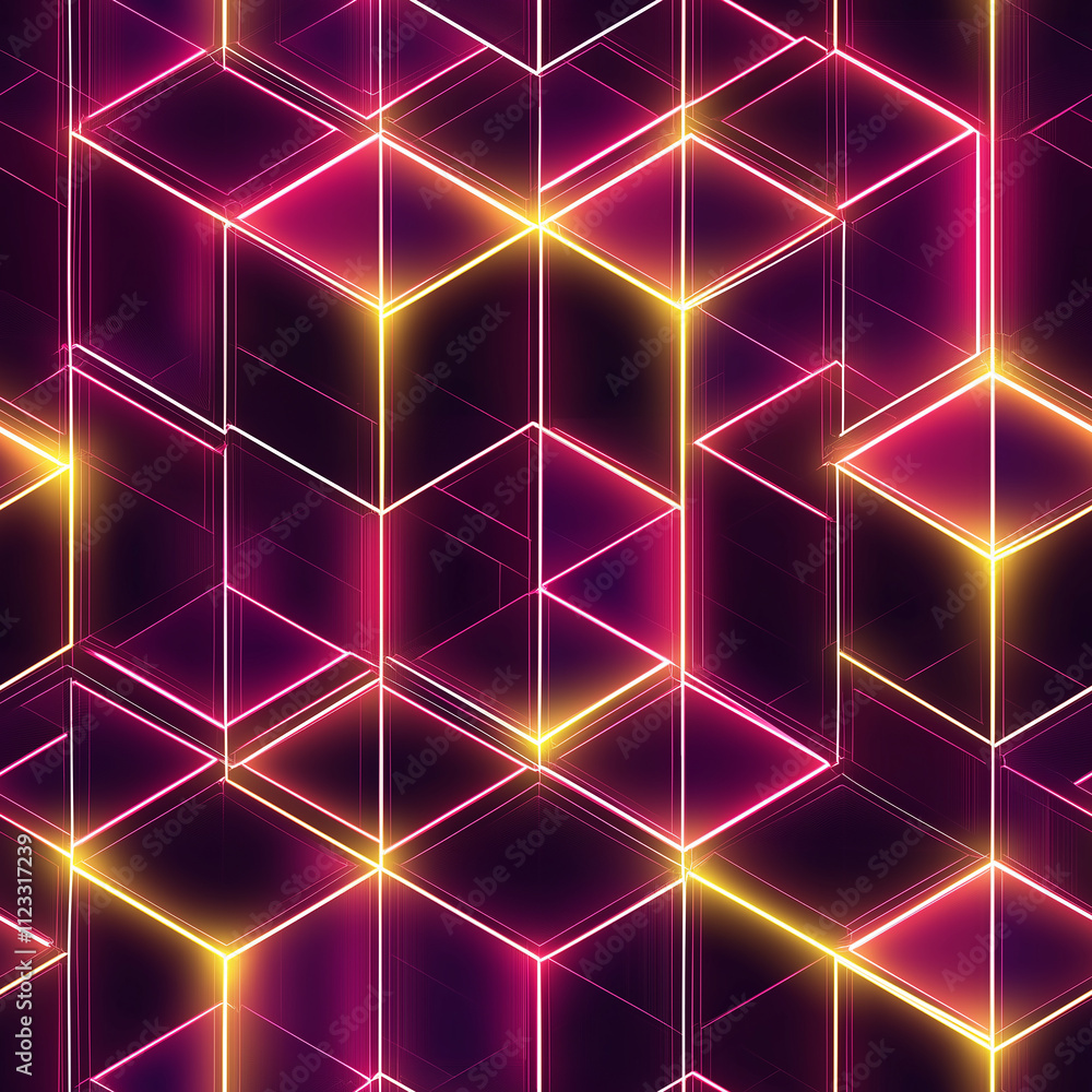 Poster dynamic seamless pattern of glowing geometric shapes vibrant background digital art abstract design 
