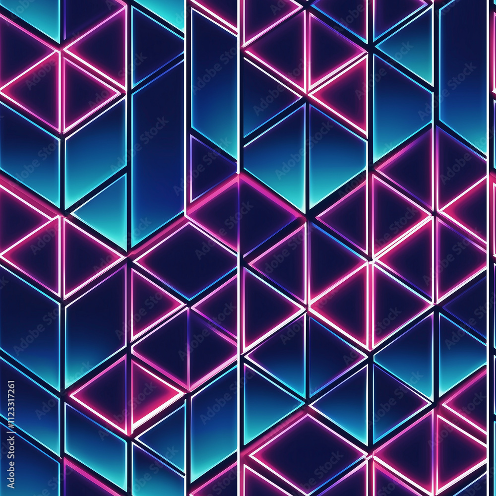 Aufkleber dynamic seamless pattern of neon triangles abstract design digital art vibrant colors geometric mode