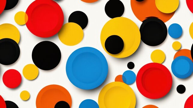 Colorful and playful pattern of overlapping circles in various sizes and bright colors, creating a dynamic and visually stimulating design