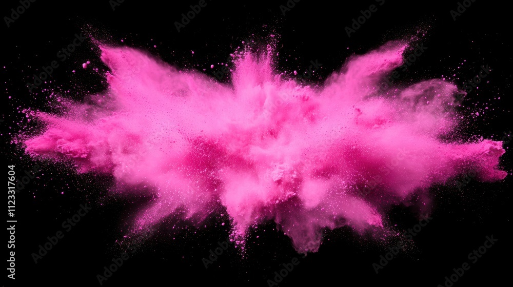 Poster a vibrant pink powder explosion against a dark background, creating a dynamic and abstract visual