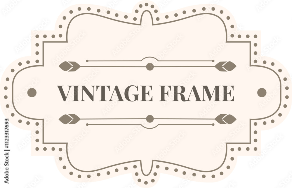 Poster vintage frame adorned with feathers, dots, and lines, capturing a retro design aesthetic perfect for