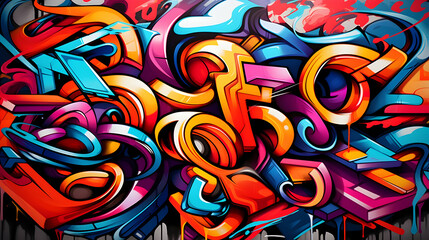 Obraz premium Vibrant abstract graffiti art explodes with color and energy. A dynamic display of swirling shapes and bold hues creates a captivating visual experience.