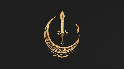 Gold Crescent Moon Sword Arabic Calligraphy Islamic Design