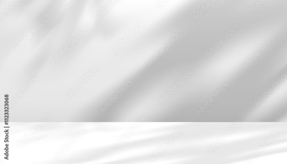 Leinwandbilder White Background with Shadow on Studio Room for Product Presentation,Vector Light Overlay on Wall Grey Texture Surface,Light Effect from Window and Tree with Nature Line Pattern for Spring,Summer