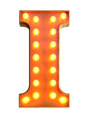 Ai Generated Art 3d Lighted Vintage Capital Marquee I Letter Made of Orange Lights on a Transparent Background